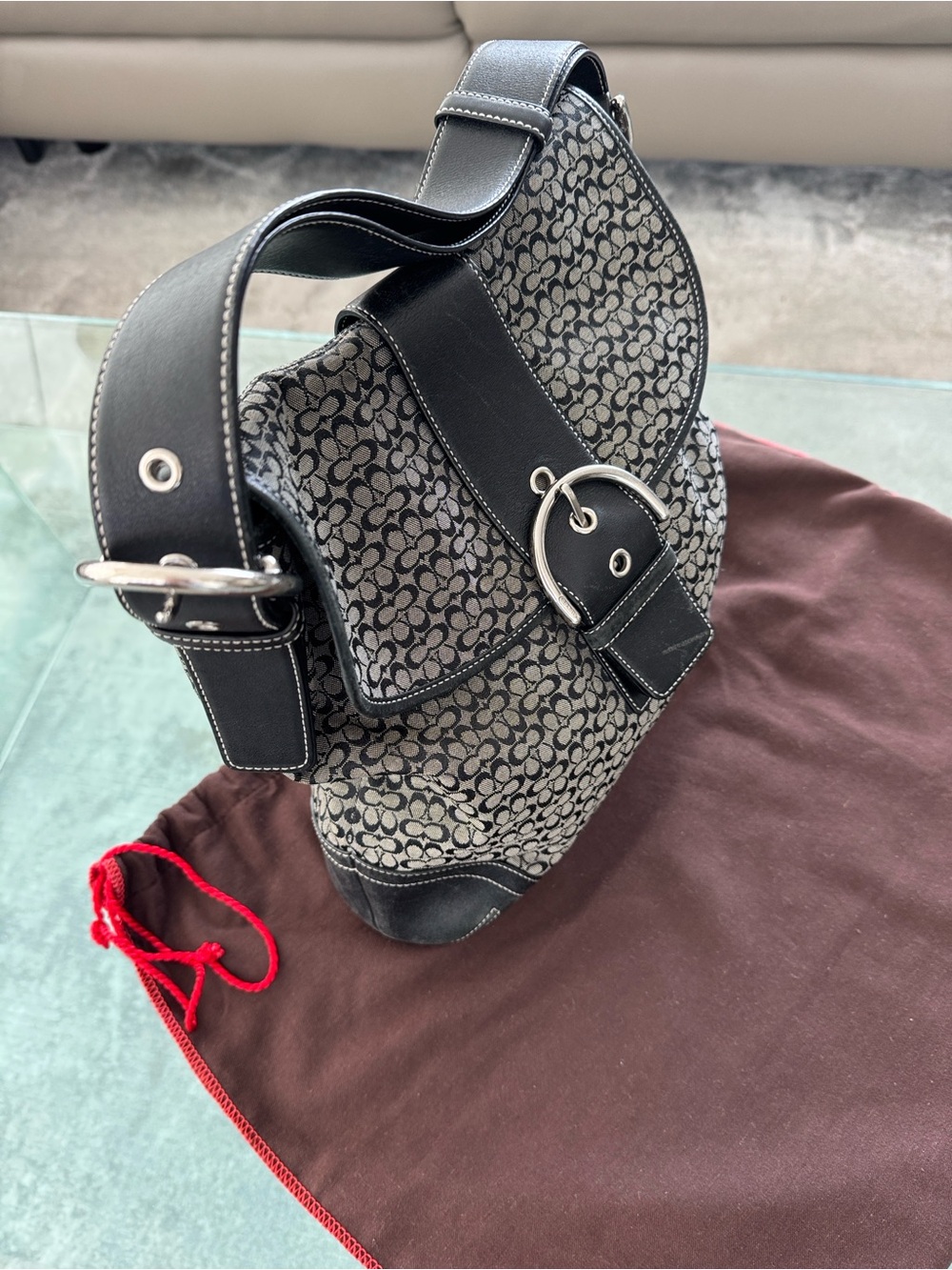 Coach Gray/Black Signature Canvas Buckle Shoulder Bag - Picture 2 of 6